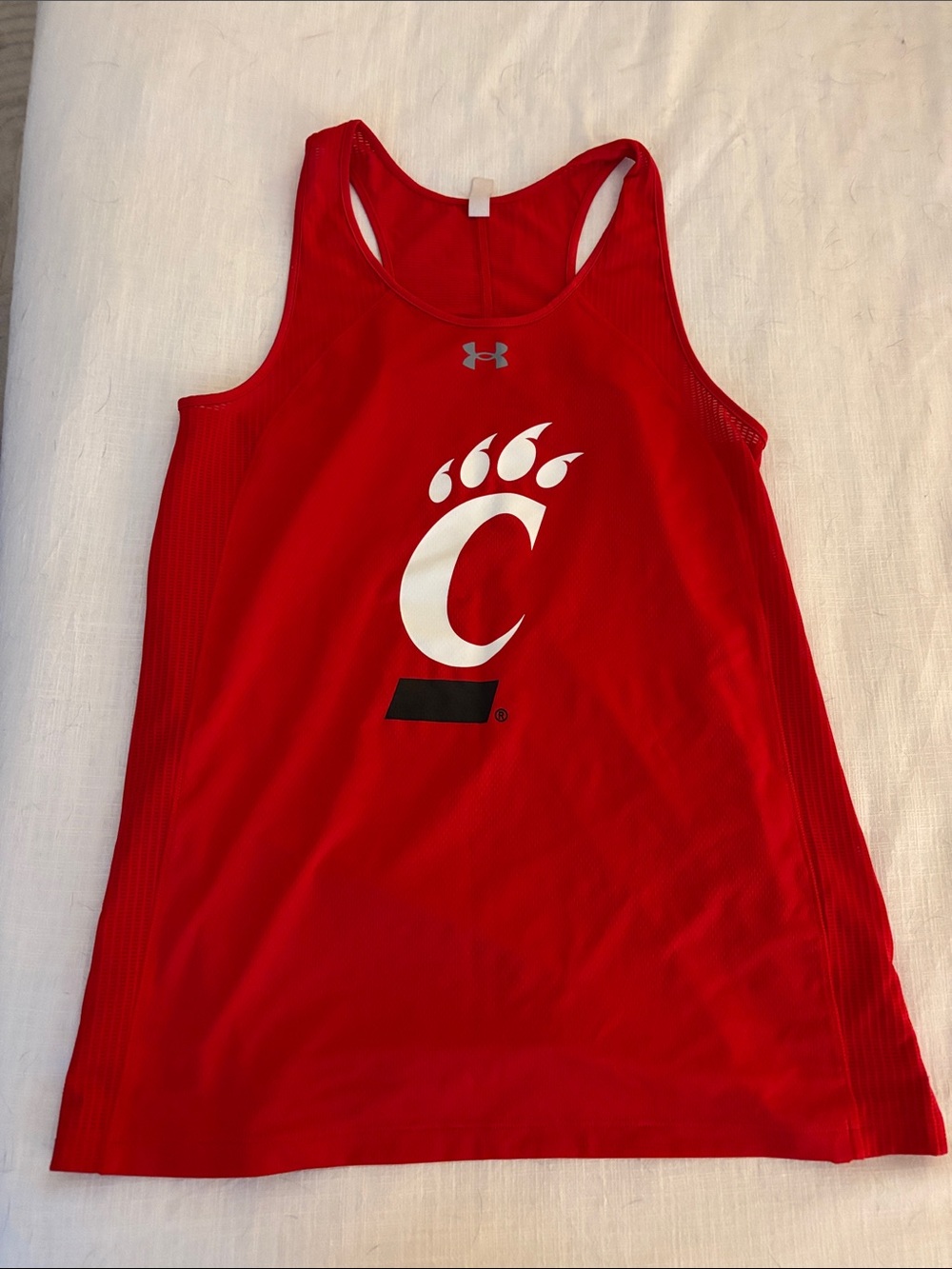 Under Armour Red Racerback Tank with White 'C' Paw Logo and Black Stripe